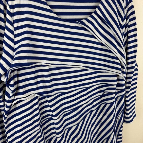 Chico’s 3 (XL) Women’s Blue White Striped Top 3/4 Sleeve Layered Asymmetrical - Picture 3 of 7